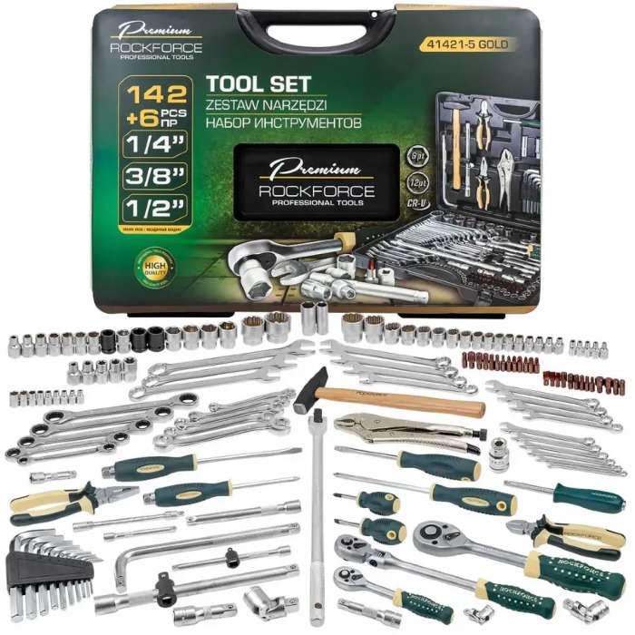 Гедоре 142+6 части 1/2''&1/4'' 4-32мм 6 и 12-стен RockForce Premium