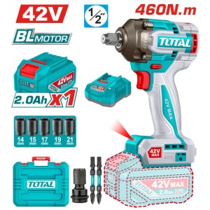 Акумулаторен ударен безчетков гайковерт 1/2" 42V 2Ah TOTAL INDUSTRIAL