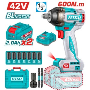 Акумулаторен ударен безчетков гайковерт 1/2" 20V 600Nm 2х4Ah TOTAL INDUSTRIAL