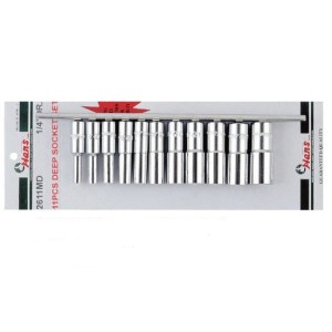 Вложки к-т 11ч. 1/4'' 6-стен удължени 4-14мм Dura Chr-V Hans Tools