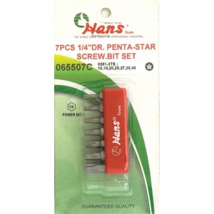 Накрайник 1/4'' к-т 7ч. пентаграм с отвор Dura Chr-V Hans Tools