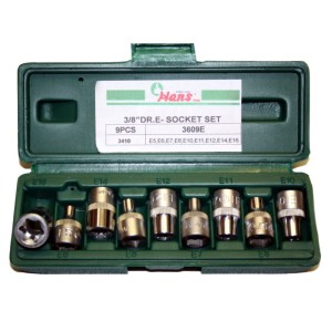 Вложки к-т 9ч. 3/8'' женски еврейска зведа къси Е5-Е16 Dura Chr-V Hans Tools