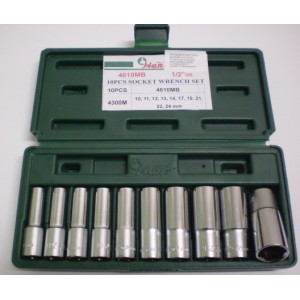 Вложки к-т 10ч. 1/2'' 6-стен удължени 10-24мм Dura Chr-V Hans Tools