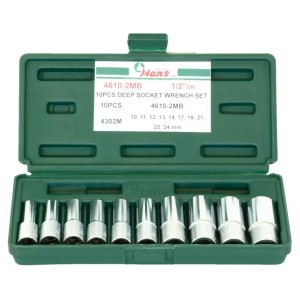 Вложки к-т 10ч. 1/2'' 12-стен удължени 10-24мм Dura Chr-V Hans Tools