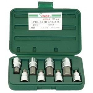Вложки к-т 8ч. 1/2'' шестограми къси 6-19мм Dura Chr-V Hans Tools