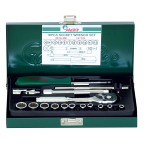 Гедоре 1/4'' к-т 16ч 4-12мм метална кутия 12-стен Dura Chr-V Hans Tools