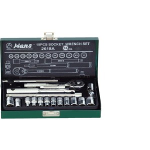 Гедоре 1/4'' к-т 18ч инчово 5/32-1/2 метална кутия 6-стен Dura Chr-V Hans Tools