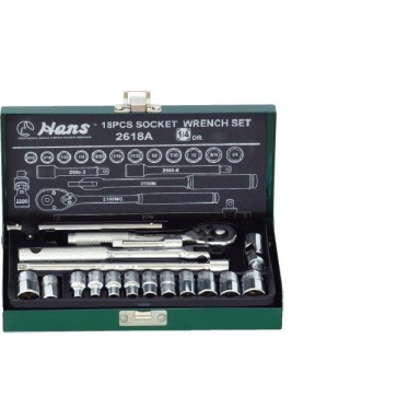 Гедоре 1/4'' к-т 18ч инчово 5/32-1/2 метална кутия 6-стен Dura Chr-V Hans Tools