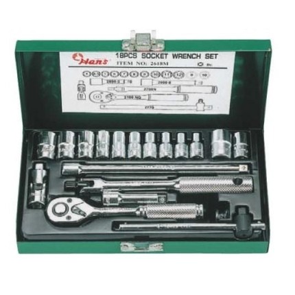 Гедоре 1/4'' к-т 18ч 4-12мм метална кутия 6-стен Dura Chr-V Hans Tools