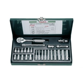 Гедоре 1/4'' к-т 26ч 4-13мм метална кутия 6-стен Dura Chr-V Hans Tools