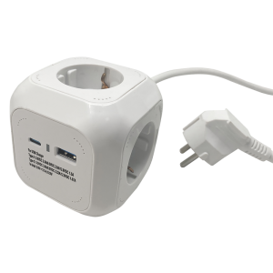 Разклонител "Куб" с 4 гнезда max. 3680W, USB+TypeC 5V max. 3.1A, с кабел 1.4м KONEKTO