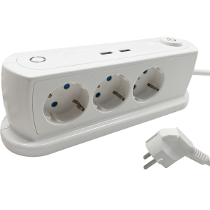 Разклонител за бюро с 3 гнезда, 2хUSB 5V max. 2.4A, ключ и кабел 1.4м KONEKTO