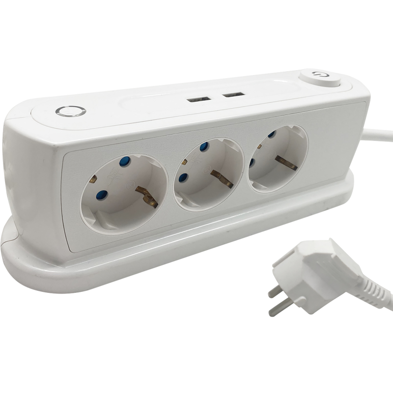 Разклонител за бюро с 3 гнезда, 2хUSB 5V max. 2.4A, ключ и кабел 1.4м KONEKTO