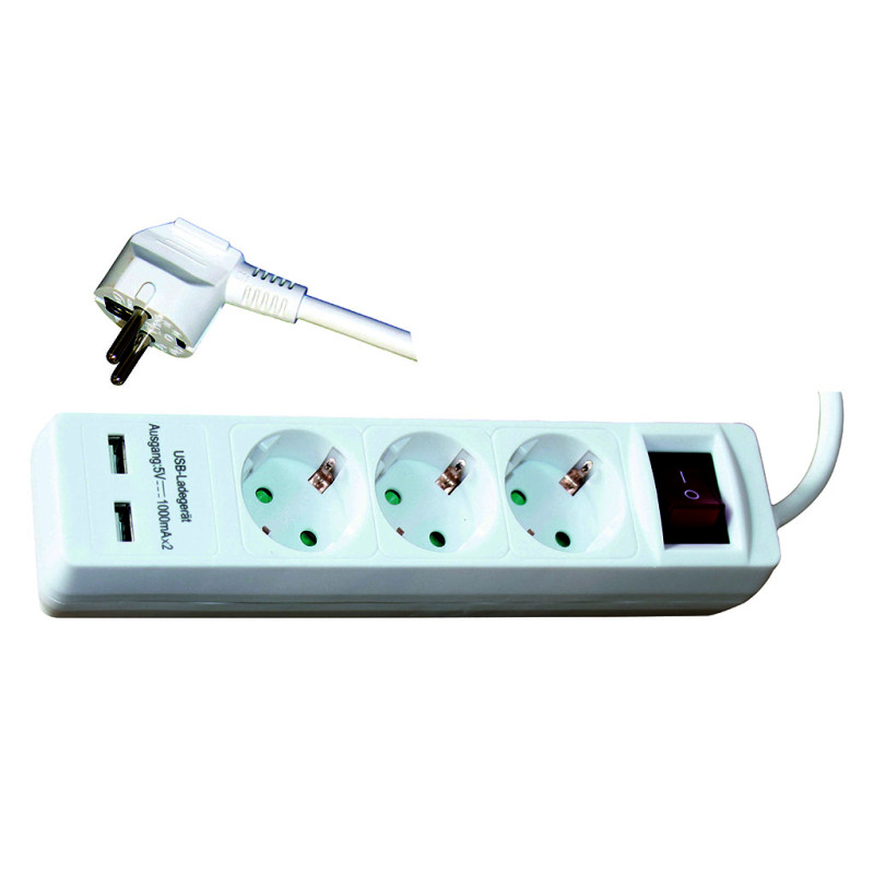 Разклонител 3 гнезда с 2 USB входа, ключ и кабел H05VV-F; 3G1,5mm*1.5m KONEKTO