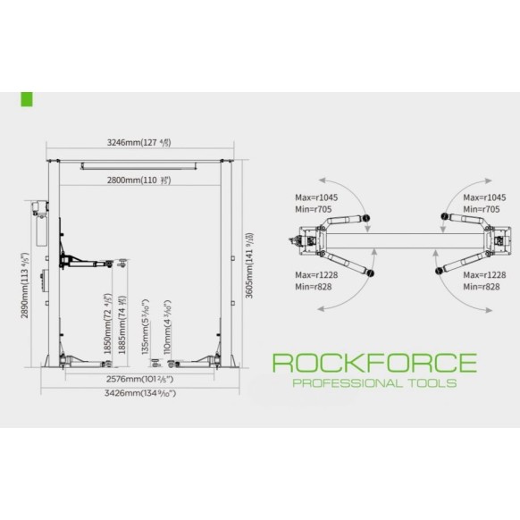 Подемник двуколонен 4.0т електрохидравличен PROFESSIONAL ROCKFORCE