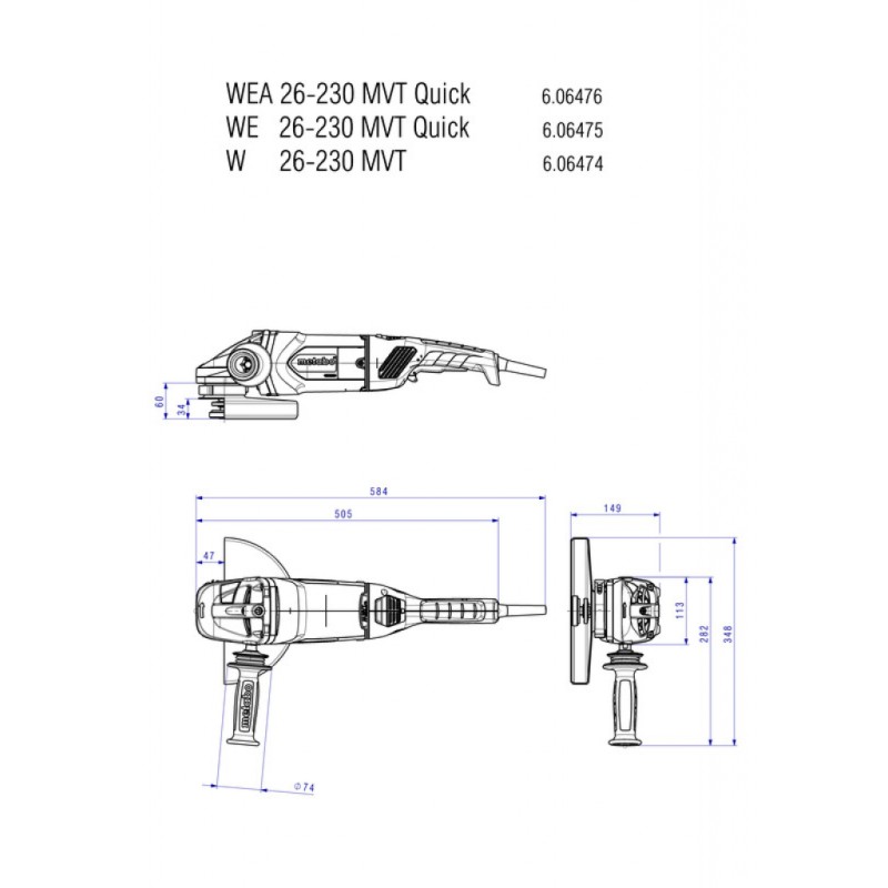 Ъглошлайф 230mm 2600W METABO WEA 26-230 MVT Quick