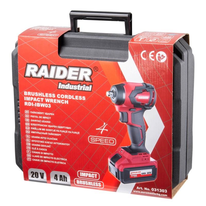 Гайковерт безч 20V 4-ск.4Ah 280Nm 3/8“ и 1/2"куфар RDI-IBW03