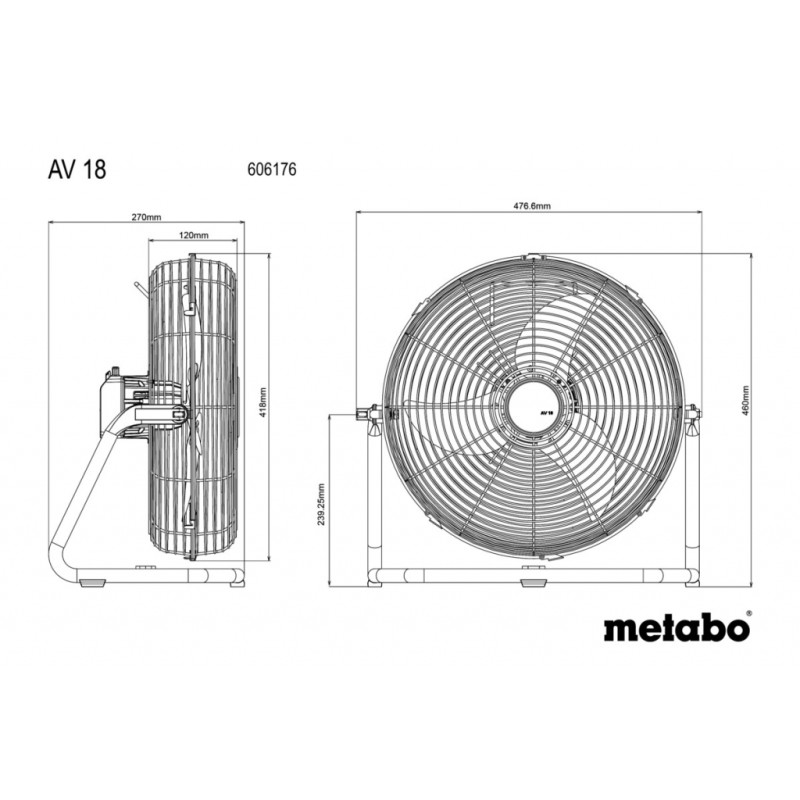 Вентилатор акум. 18V METABO AV 18 SOLO
