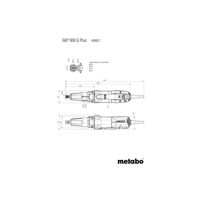 Шлайф прав удължен 950W рег. обороти METABO GEP 950 G PLUS